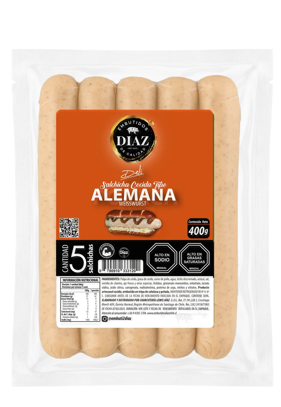 Salchicha cocida tipo Alemana Embutidos Díaz