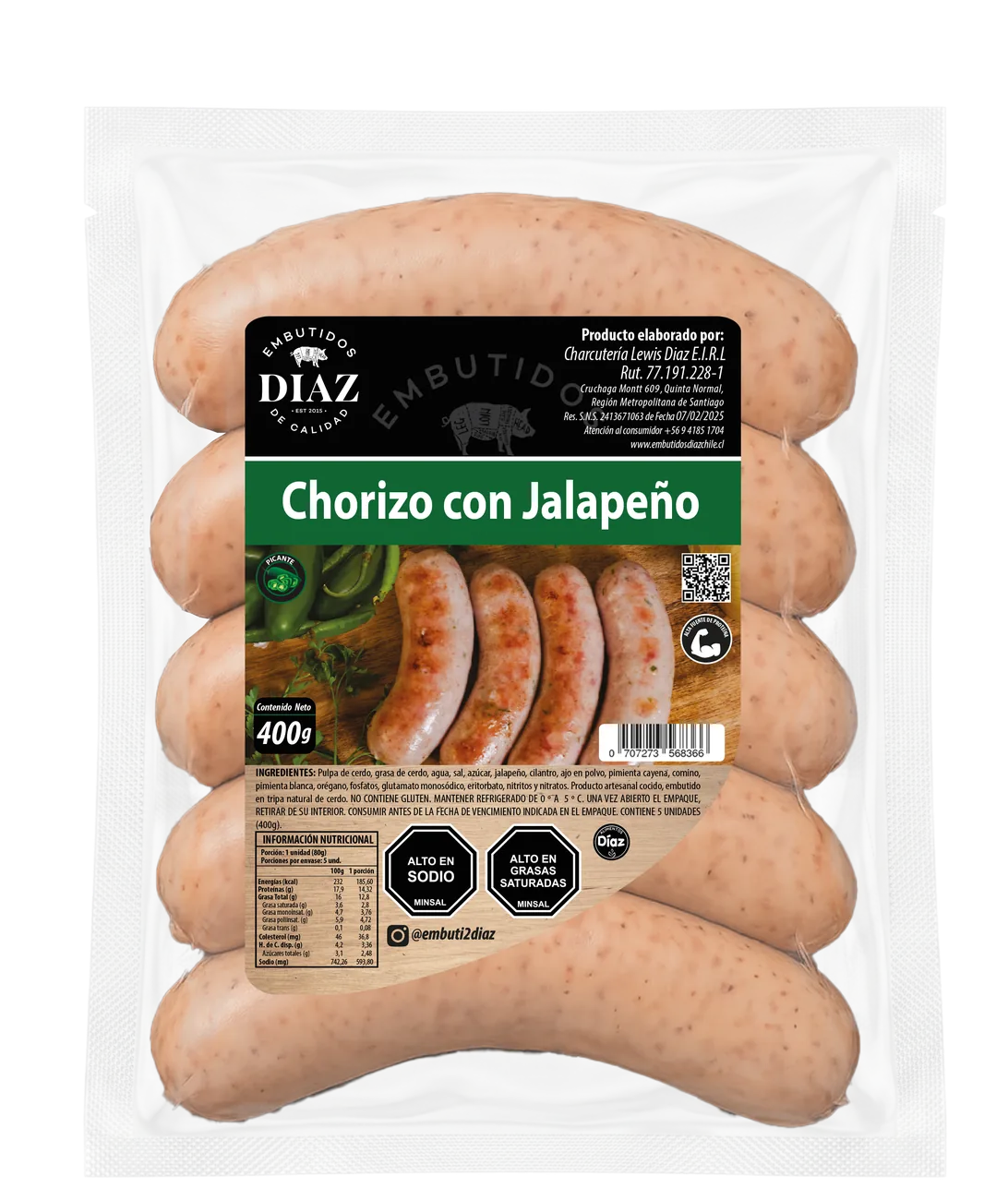 Chorizo con jalapeño Embutidos Díaz